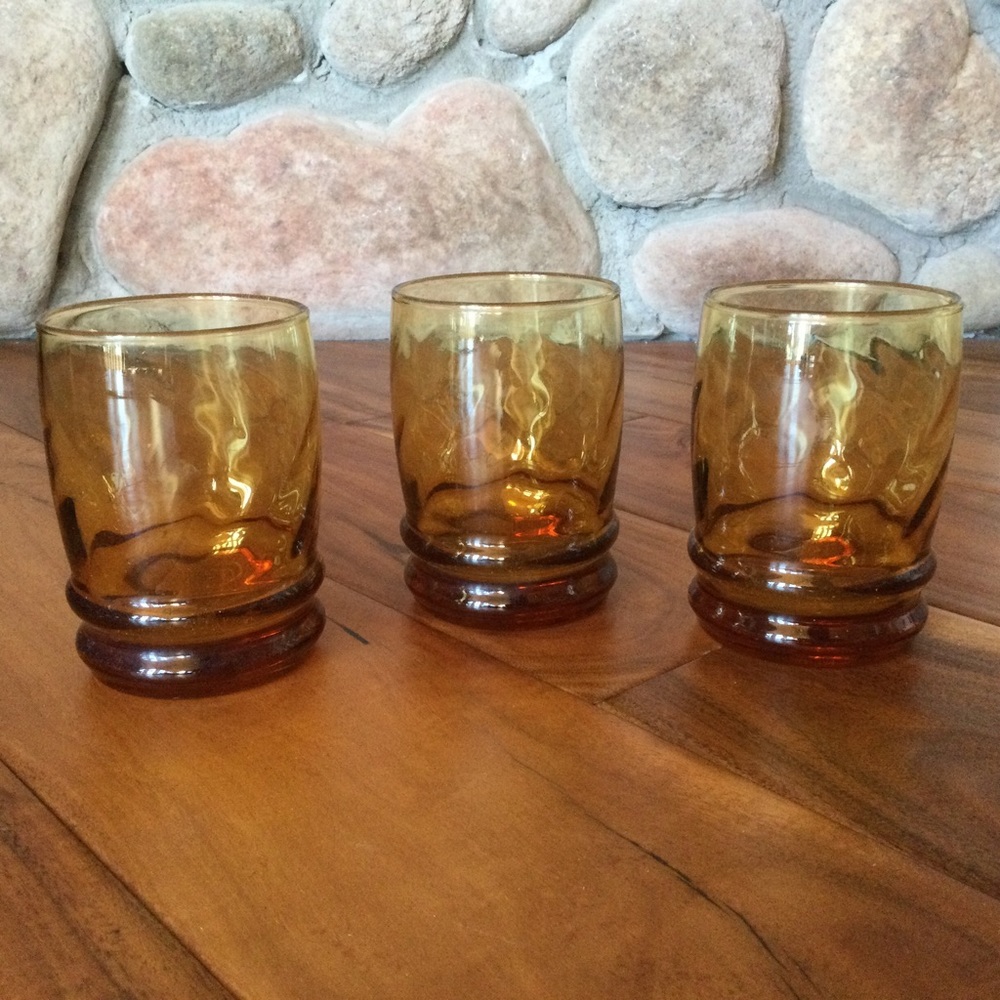 ✔️Vintage Libbey Amber Swirl Glasses Set of 3